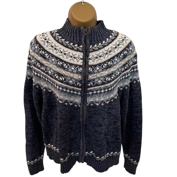 Vintage Y2K Heirloom Collectibles Fair Isle Zip-Up Sweater Nordic Knit Blue M - Picture 1 of 5